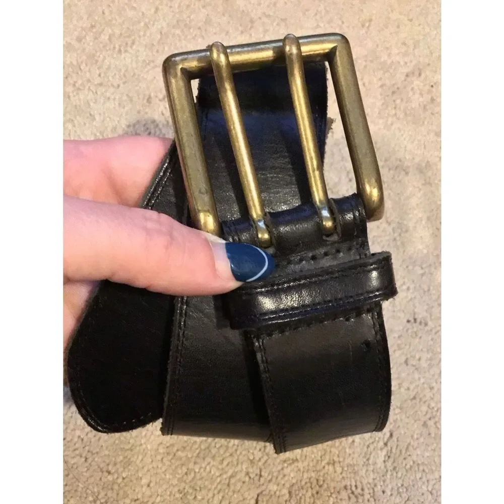 Vintage Black Leather Belt with Brass Buckle